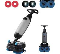 Lavapavimenti Mini, Lavapavimenti Commerciale A Spinta, Doppia Spazzola A Spinta, Testa Rotante 360°, Elettrico Portatile Senza Fili, Per Supermercato E Centro Commerciale(Gray)