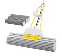 Lavapavimenti, Mocio in Spugna, Mocio Autostrizzante Scopa Lavapavimenti, Scopa in Spugna Grande con Rullo A 2 File da 38cm, Palo Telescopico 120cm,Pulizia Pavimenti(3 Heads)