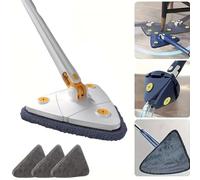 Lavapavimenti triangolare Angel Mop, mocio rotante a 360° con funzione strizzatrice, Magic Mop 360° (blu, con 3 panni)