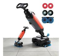 Lavasciuga pavimenti commerciale portatile, lavasciuga uomo a bordo, lucidatrice for piastrelle e lavapavimenti senza fili, 2 spazzole regolabili, ruotabile a 360°, 0-350 giri/min(Gris)