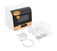 Lavastoviglie da tavolo, 4-6 posti, nessun montaggio, 3 programmi di pulizia, spruzzo a 360°, lavaggio e asciugatura, per case, piccole cucine, appartamenti, camper, caffè (oro, bianco)
