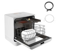 Lavastoviglie da tavolo, 800 W, con indicatore LED, lavastoviglie con 4 programmi di lavaggio, mini lavastoviglie senza attacco per piccoli appartamenti, dormitori, bianco