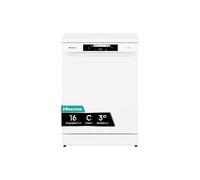 Hisense HS643C90W - Lavastoviglie di libero installazione capacità 16 servizi, altezza 84,5 cm x larghezza 59,9 cm, bianco, asciugatura automatica, programmi automatici, terzo vassoio, 15'