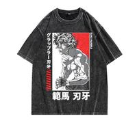 Lavata Vintage Baki Hanma Manica Corta Unisex Anime Baki The Grappler Stampata Cosplay Tee Baki Estate Allentata Harajuku Trend High Street Top