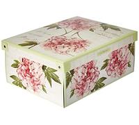 Lavatelli Scatola Floreale in cartone con coperchio, per armadio, organizer per vestiti e biancheria, per cambio stagione o per confezione regalo, Media, Peonie 32x42x17,5 cm