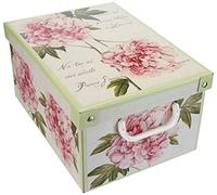 Lavatelli Scatola Floreale in cartone con coperchio, per armadio, organizer per vestiti e biancheria, per cambio stagione o per confezione regalo, Piccola, Peonie 25x35x17,5 cm