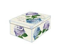 Lavatelli Scatola in cartone con coperchio, per armadio, organizer per vestiti e biancheria, per cambio stagione o per confezione regalo, Media, Fiori Ortensie 32x42x17,5 cm