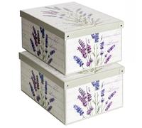 Lavatelli Set 2 pezzi, Scatole armadio in cartone, con coperchio profumato, organizer per vestiti e biancheria, per cambio stagione, Lavanda, 49x40xh24 cm