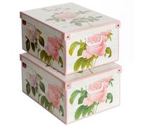Lavatelli Set 2 pezzi Scatole armadio in cartone, organizer per vestiti e biancheria, per cambio stagione, Rose 49x40xh24 cm