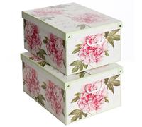 Lavatelli Set 2 pezzi Scatole armadio in cartone, organizer per vestiti e biancheria, per cambio stagione, Peonie 49x40xh24 cm