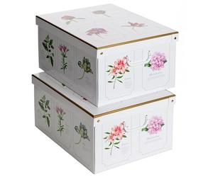 Lavatelli Set 2 pezzi, Scatole armadio in cartone, organizer per vestiti e biancheria, per cambio stagione, Botanic 49x40xh24 cm