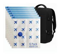 Lavatelli Set 6 Sacchetti Sottovuoto da Viaggio 40x45 cm per Zaino Ryanair 40x30x20 e Bagaglio a Mano, Buste Salvaspazio Valvola Universale, Accessorio Travel Voli Low Cost