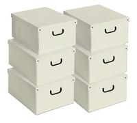 Lavatelli, Set 6 Scatole Organizer Armadio in Cartone con Coperchio, per Vestiti, Biancheria, Cambio Stagione, con Maniglie, Robuste e Decorative, Portaoggetti Beige elegante 39x50x24 cm misura Grande