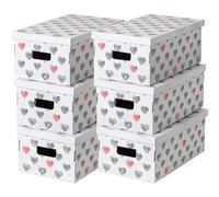 Lavatelli Set di 6 Scatole in Cartone certificato Fsc, organizer armadio con coperchio, organizer per cambio stagione. 29x51x20cm, Cuori