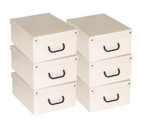 Lavatelli, Set di 6 Scatole Organizer Armadio in Cartone con Coperchio, per Vestiti, Biancheria, Cambio Stagione, con Maniglie, Robuste e Decorative, Portaoggetti Beige, 32x42x17,5 cm, misura Media