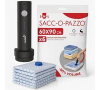 Lavatelli, Set Sottovuoto Salvaspazio con Pompa Elettrica Ricaricabile USB-C + 6 Sacchetti 60x90cm | Ideale per Coperte, Piumoni, Vestiti, Armadi | Pompa Wireless Compatta | Uso Casa e Viaggio