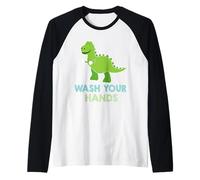 Lavati Le Mani - Simpatico Gioco di Parole sui Dinosauri Maglia con Maniche Raglan