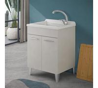 Inbagno Lavatoio con mobile 60x50 cm grigio calce con 2 ante, vaschetta in resina con piletta e sifone incluso, MOON