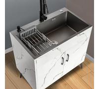 Lavatoio con Mobile,Lavello Cucina,Lavabo Lavanderia Acciaio Inox In Vasca Singola,Lavandino da Esterno Giardino,Sottolavello da Cucina con Rubinetto,per Esterni ed Interni Ristorante Garage Giardino