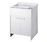 Lavatoio in PVC comprensivo di asse di lavaggio Dimensioni 60x50x85 cm - peso 10,70 kg in PP e kit di scarico autopulente, fornito in kit di montaggio bianco