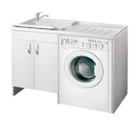 Lavatoio coprilavatrice a 2 ante in legno Bianco 124x60 e vasca in plastica SX