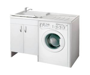 Lavatoio coprilavatrice a 2 ante in legno Bianco 124x60 e vasca in plastica SX
