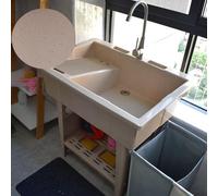 Lavatoio da Esterno in Plastica,Mobile Lavandino Biancheria Indipendent,Lavello Portatile con Asse per Il Lavato,Lavabo da Lavanderia,per Interno,Cucina,Garage,Giardino e Terrazza(Marble Brown)