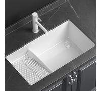 Lavatoio da Incasso per Lavanderia Lavello Bagno in Ceramica con Asse da Bucato Rettangolari con Rubinetto in Rame Raffinato Fori di Troppo Pieno e Scarico(640x420x190mm/25.2x16.5x7.5in)