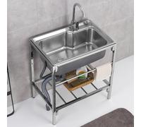 Lavatoio In Acciaio Inox,Lavello Cucina 1 Vasca,Lavandino Commerciale Professionale Con Rubinetto,Staffa,Lavabo Da Esterno A Libera Installazione,per Lavanderia Cortile Garage