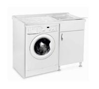 Lavatoio in legno Bianco coprilavatrice 109x60 1 anta e vasca in resina DX