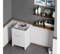 Lavatoio in PVC comprensivo di asse di lavaggio Dimensioni 60x50x85 cm - peso 10,70 kg in PP e kit di scarico autopulente, fornito in kit di montaggio bianco