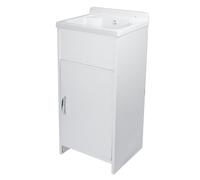 Lavatoio MINI salvaspazio in PVC da 42x34x80 cm, comprensivo di kit di scarico autopulente, fornito in kit di montaggio bianco