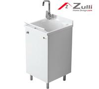 Mobile Lavatoio Interno Arredamenti Montegrappa Look One 45x50 H85 cm DX Destro Cerniere Economico Piedini Fondo Ripiano Alluminio Struttura Legno Bianco Asse Vasca Termoplastico Lavapanni Pomello