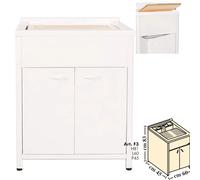 Lavatoio piccolo con mobile in alluminio per esterno Dotato di Vasca e Tavoletta Lavapanni Dimensioni 60x45xh 83 cm con tubo rubinetto, flessibile e Gomito colore bianco RAL 9010 bianco