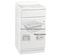 Lavatoio piccolo con mobile in Plastica Dotato di Vasca e Tavoletta Lavapanni Dimensioni 45x50xh 83 cm con tubo rubinetto, flessibile e Gomito colore bianco bianco