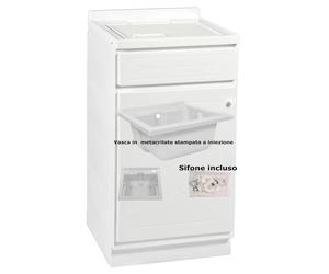 Lavatoio piccolo con mobile in Plastica Dotato di Vasca e Tavoletta Lavapanni Dimensioni 45x50xh 83 cm con tubo rubinetto, flessibile e Gomito colore bianco bianco