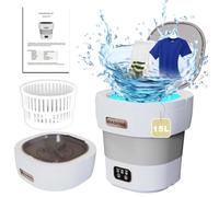 Lavatrice da campeggio, 15 l, 2,3 kg, mini lavatrice con centrifuga, 2 in 1, portatile, per calze, biancheria intima, abbigliamento per bambini, viaggi, escursioni, dormitorio (grigio)