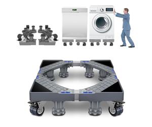 Lavatrice per elettrodomestici, 4 pulegge, 8 gambe di supporto, base con ruote, base regolabile, antiscivolo, per asciugatrice/frigorifero, in gomma, assorbimento degli urti, 200 kg, acciaio inox