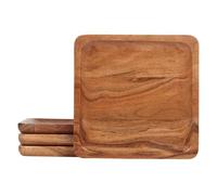 Lavaux Designs Set di piatti in legno di acacia, sottopiatti quadrati in legno Set di 4 | 25x25 cm | Infrangibile | senza giunture | Rivestimento per uso alimentare