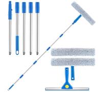 Lavavetri Con Manico Telescopico (215cm), 2 in 1 Con Tergivetro in Silicone + Lavavetri in Microfibra, Strumenti per la Pulizia dei Vetri per Bagno, Doccia, Specchi, Auto, Vetro, Finestre
