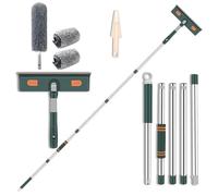 Lavavetri con Manico Telescopico 226cm,Professionale 2 in 1 Kit per Pulizia delle Finestre con 3 Tampone in Microfibra,Testa Girevole a 180°,Estensibile Lavavetro per Finestre Alte