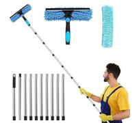 Lavavetri con Manico Telescopico，Spazzola Lavavetri，2 in 1 Bastone telescopico per pulizia Vetri Finestre, Tergivetro Professionale Bastone Telescopico per Pulizia，Per Bagni, Docce, Auto,Blu