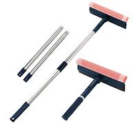 Lavavetri multiuso con manico lungo 142,2 cm, strumenti 2 in 1 per la pulizia delle finestre con doppia lama laterale in gomma e spugna per scrubber, lavavetri per porte in vetro, parabrezza auto,