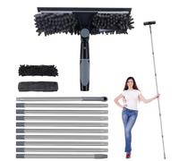 Lavavetri Telescopico 4M, 2-in-1 Bastone Telescopico per Pulizia con 2 panni in microfibra, Tergivetro Professionale con Manico Estensibile, Testa a 180° Pulitore Vetri Finestre, Pulizia Vetri Esterni