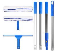 Lavavetri Telescopico Kit con 150cm Manico Telescopico 2 in 1 con Spazzola Lavavetri 37cm e Tergivetro per Finestre in Silicone 35cm per Pulizia Vetri Finestre Interni ed Esterni