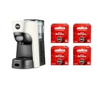 Lavazza, A Modo Mio Macchina per Caffè Tiny Eco Bianca con 64 Capsule Qualità Rossa Incluse, Macchina per Espresso in Plastica Riciclata, 1450 W, 220-240 V, 50/60 Hz, 0.6 Litri