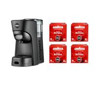 Lavazza, A Modo Mio Macchina per Caffè Tiny Eco Nera con 64 Capsule Qualità Rossa Incluse, Macchina per Espresso in Plastica Riciclata, 1450 W, 220-240 V, 50/60 Hz, 0.6 Litri