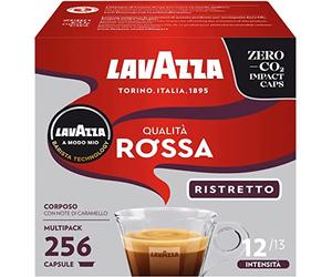 Lavazza, A Modo Mio Qualità Rossa Ristretto, 256 Capsule Caffè, per un Espresso con Note di Caramello, Arabica e Robusta, Intensità 12/13, Tostatura Scura, 16 Confezioni x 16 Capsule