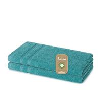 Lavea® 2 Asciugamani Ospite 30x50 cm in Spugna di Cotone Bio 100% Morbidi e Assorbenti, per Casa Hotel Spa - Ideali anche come Asciugamano Viso e Bidet - Blu oceano
