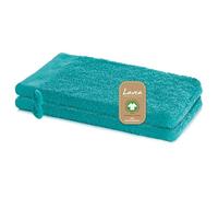 Lavea® 2 Guanti da Bagno 16 x 22 cm cm in Spugna di Cotone Bio 100% Morbidi e Assorbenti, per Casa Hotel Spa - Manopola da Bagno con Gancetto - Blu oceano